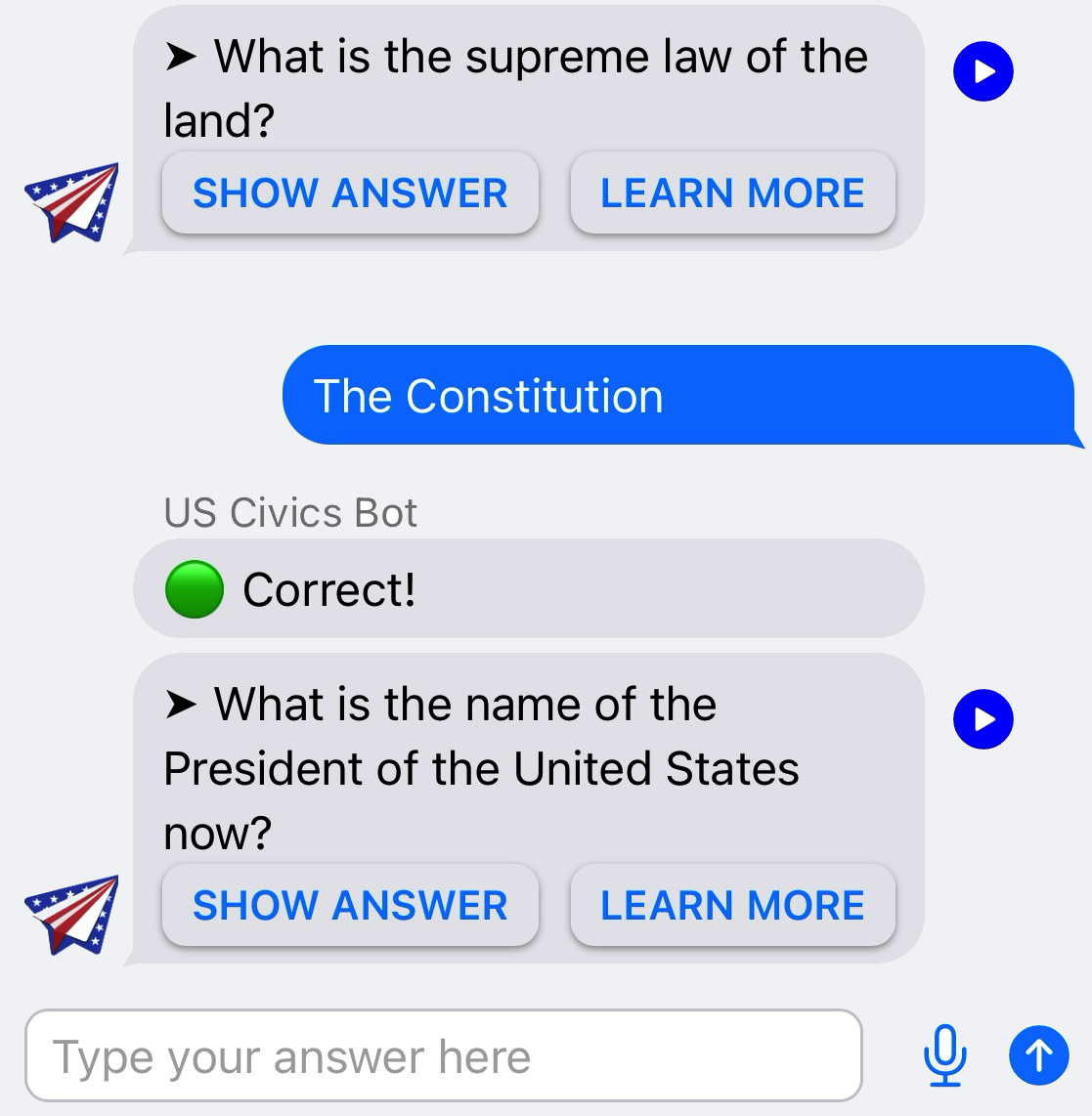 US Civics Bot screenshot